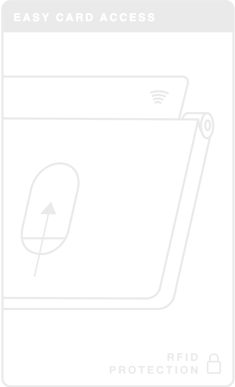 Easy card access: push the cards up with your thumb. RFID protection.